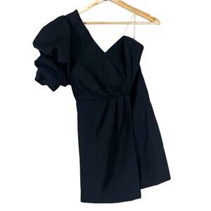 Do+Be Mini Dress Womens M Black Puff Sleeve One Shoulder LBD Cocktail Birthday